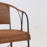 Chaise d'appoint décorative en fer forgé et rotin des années 1970