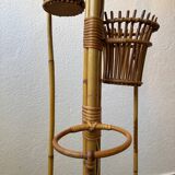 50s rattan plant stand floor lamp