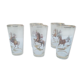 Set de 5 verres à bière anciens chevaux de course  et liseré doré