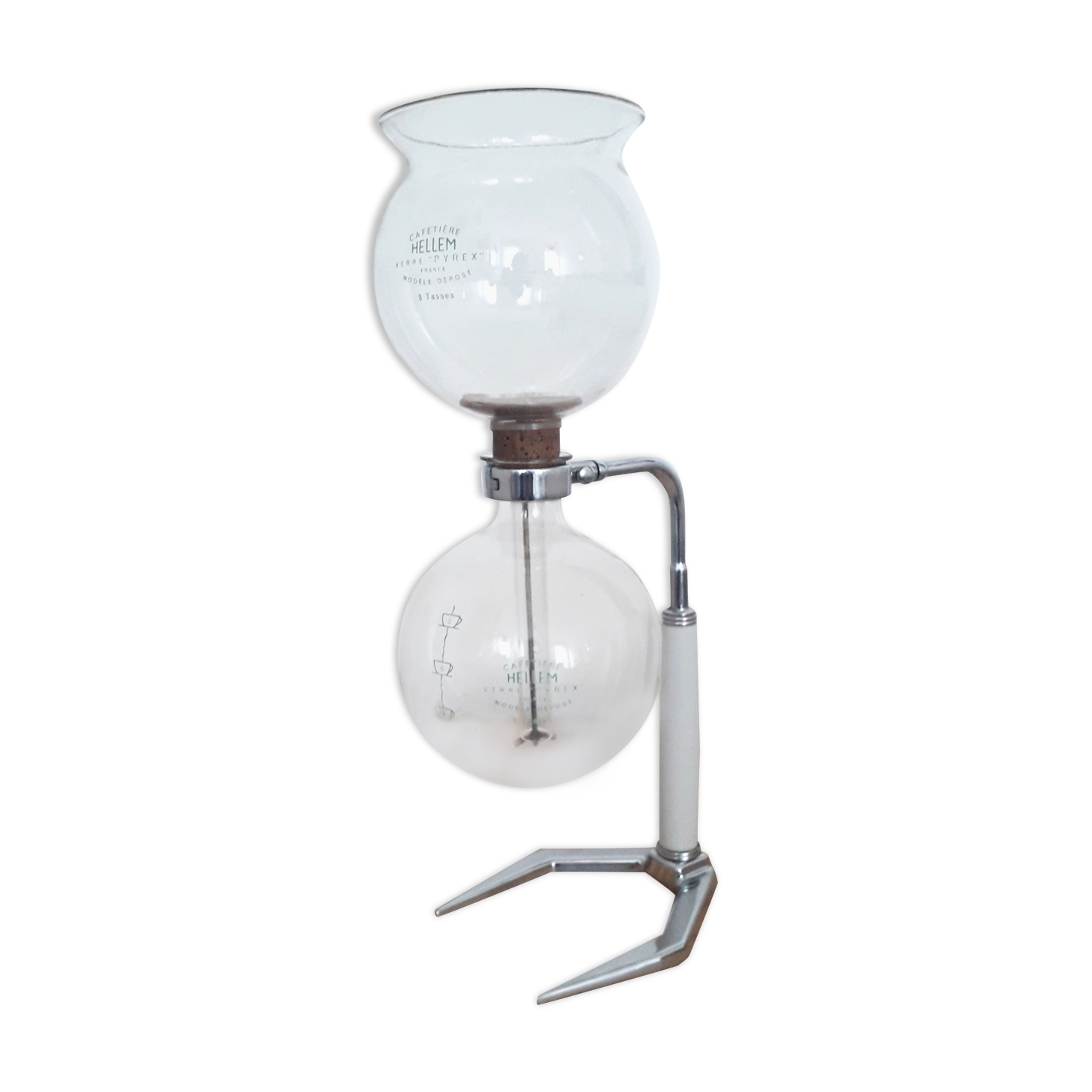 Hellem france vacuum coffee maker - 8 cups, pyrex glass -vintage 1960