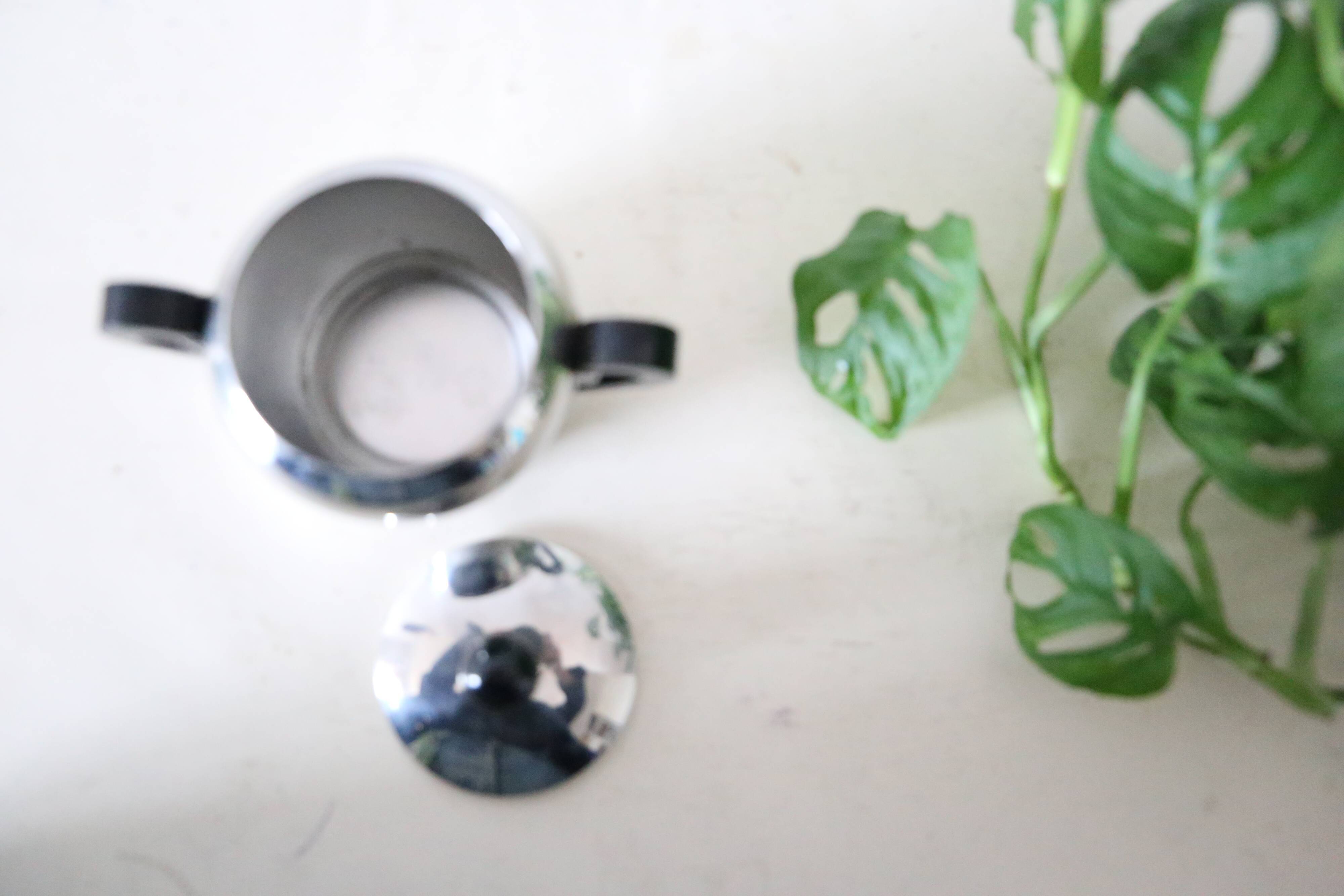 Metal sugar bowl from the 50s, Alfra Alessi, made in Italy, stainless steel