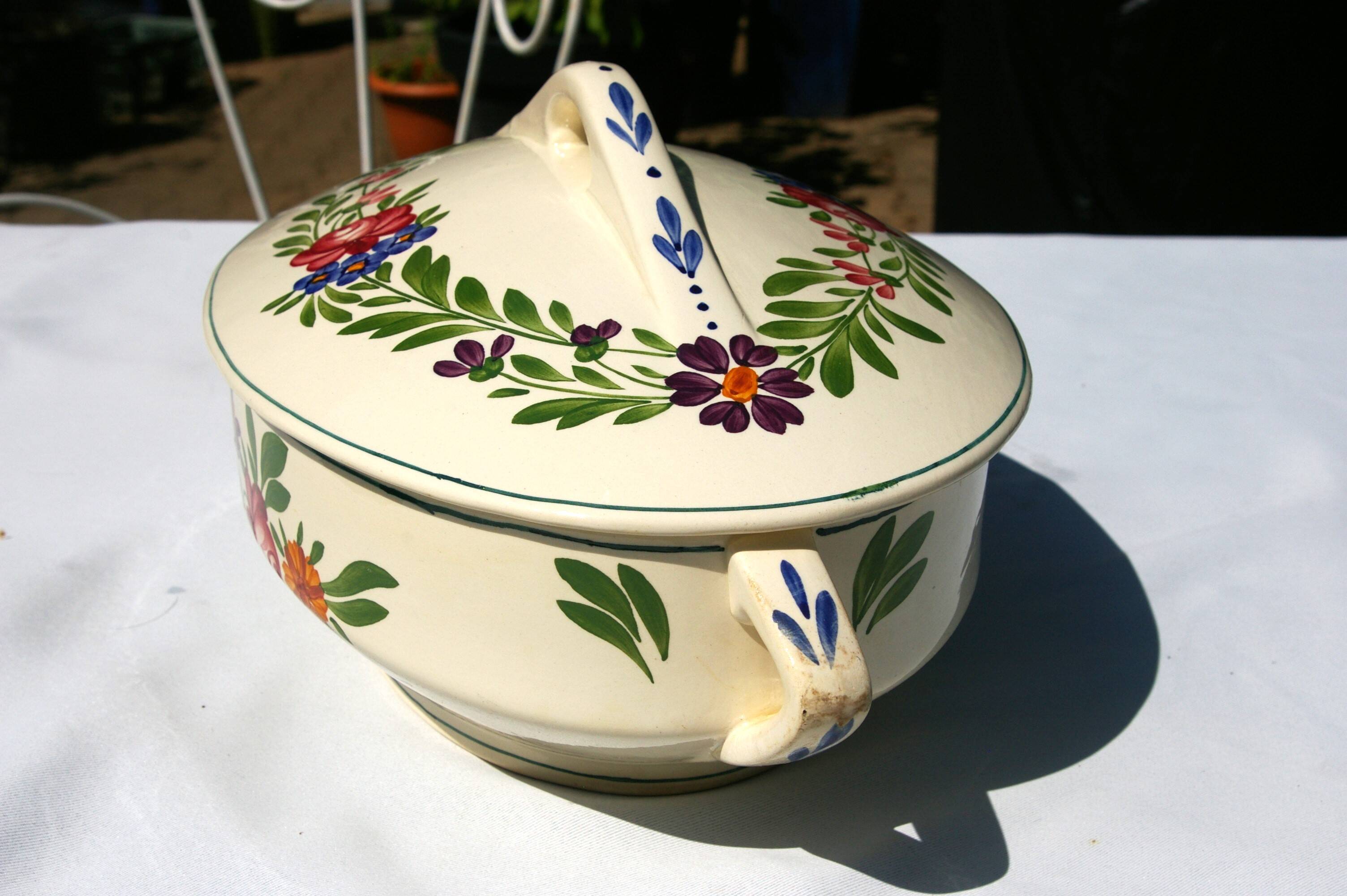 Earthenware tureen UC Sarreguemines Rusticana model hand painted floral decoration