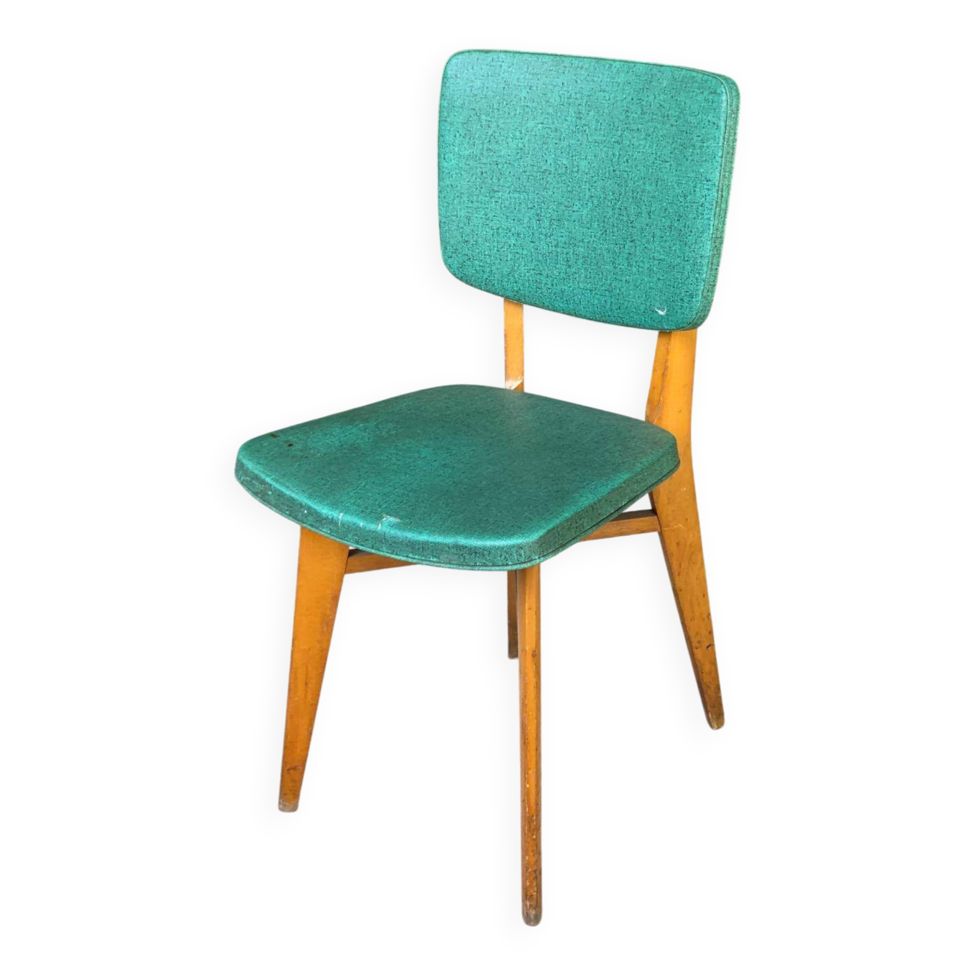 Scandinavian chair in solid wood and green leather, 1960s