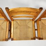 Set of 4 mid century scandinavian pine and papercord dining chairs, 1960s