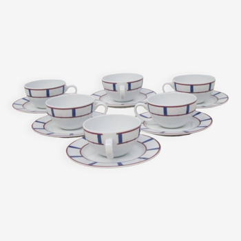 Ensemble de 6 tasses a thé porcelaine basque bleu et rouge