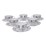 Ensemble de 6 tasses a thé porcelaine basque bleu et rouge