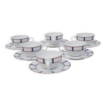 Ensemble de 6 tasses a thé porcelaine basque bleu et rouge