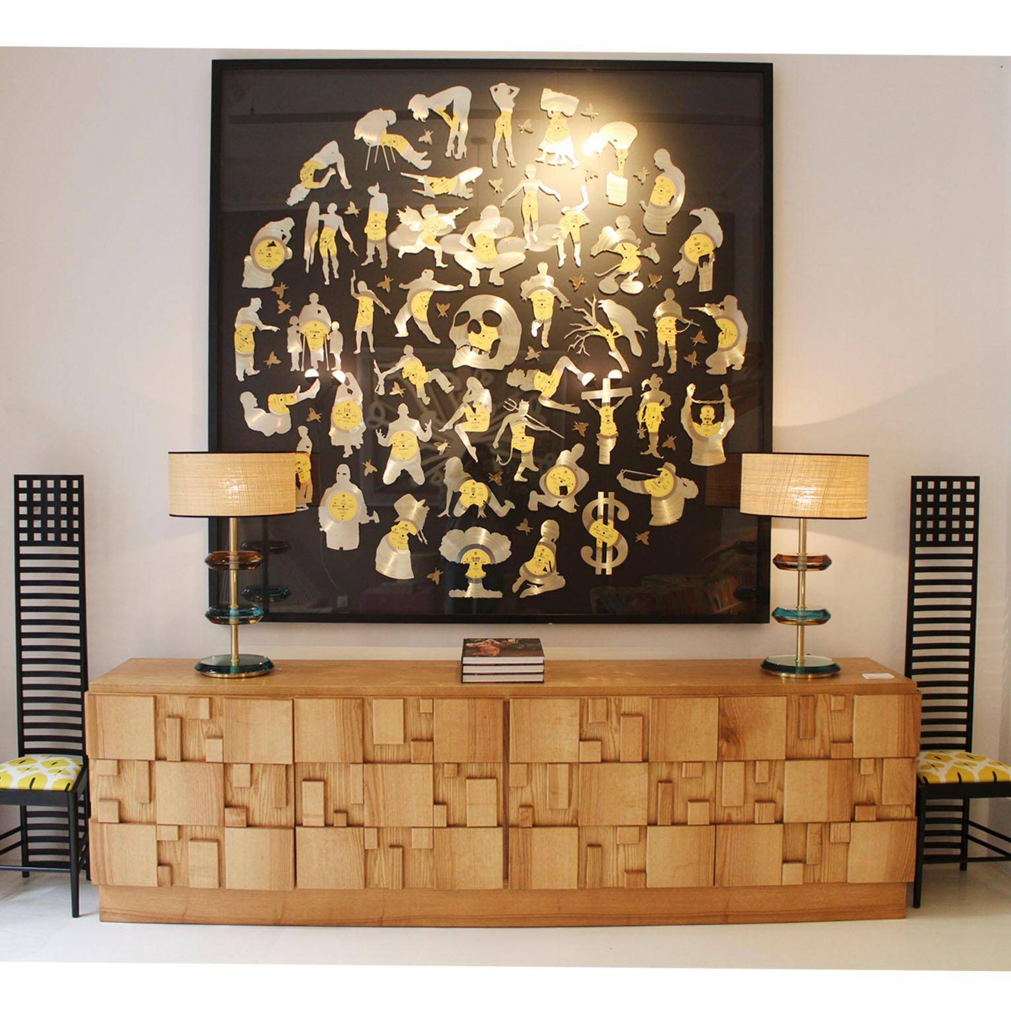 Brutalist Style Oak Handcarved Italian Large Sideboard