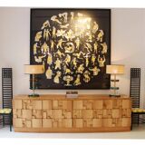 Brutalist Style Oak Handcarved Italian Large Sideboard