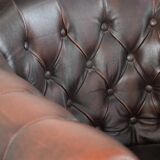 Classic English-style Chesterfield club armchair in cowhide leather