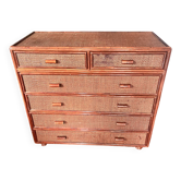 Vintage woven rattan chest of drawers — 6 drawers