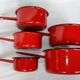 Red enamelled sheet metal pans
