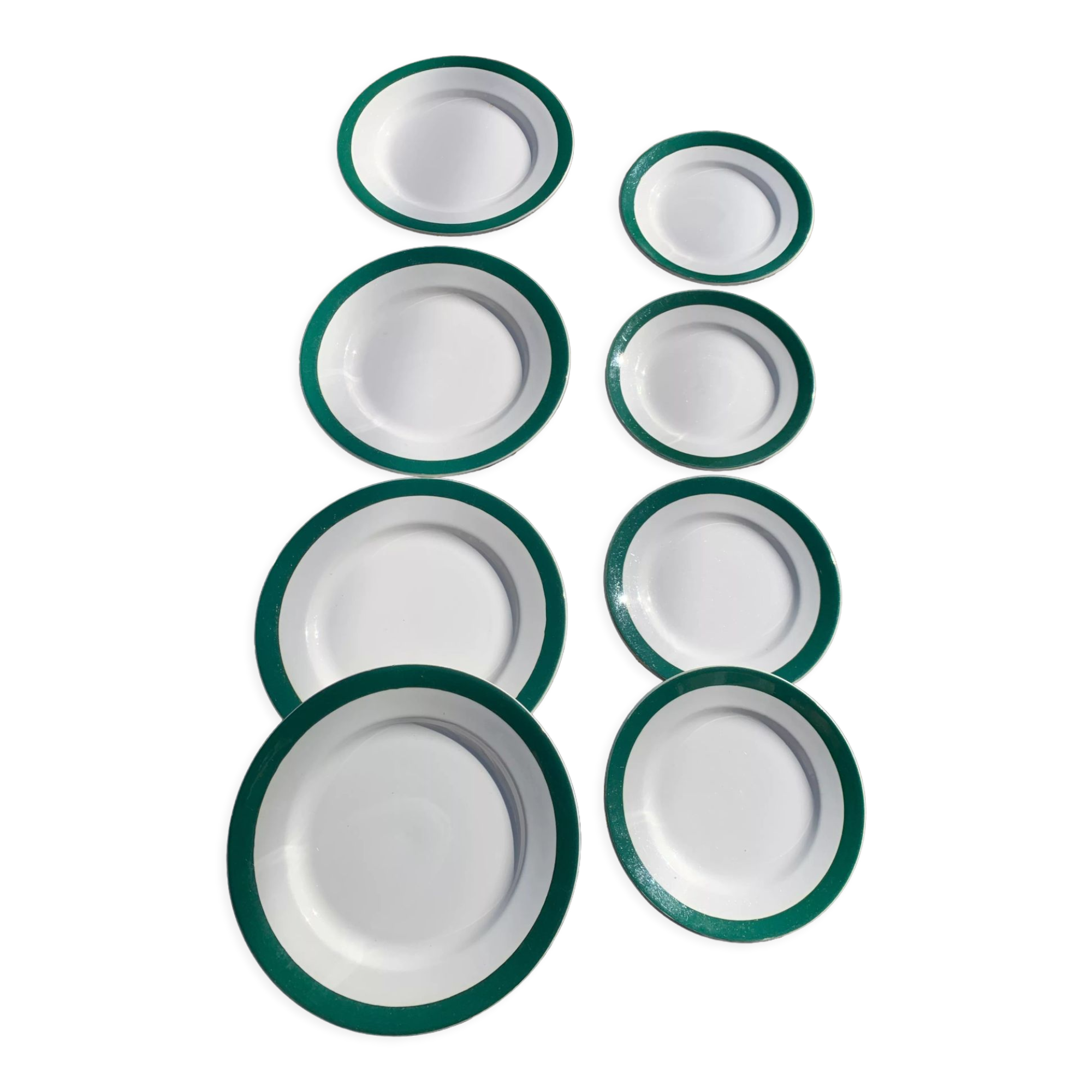 8 plates 4 flat and 4 small dark green Digoin sarreguemines vintage