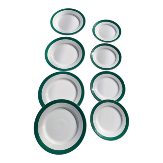 8 plates 4 flat and 4 small dark green Digoin sarreguemines vintage