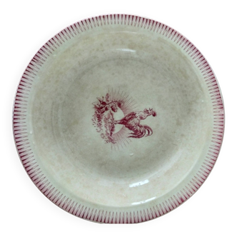 Flat salad bowl Terre de Fer Gien Model Chantecler Red Coq