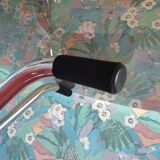 Vintage round table in smoked glass and chrome steel – 1970s design