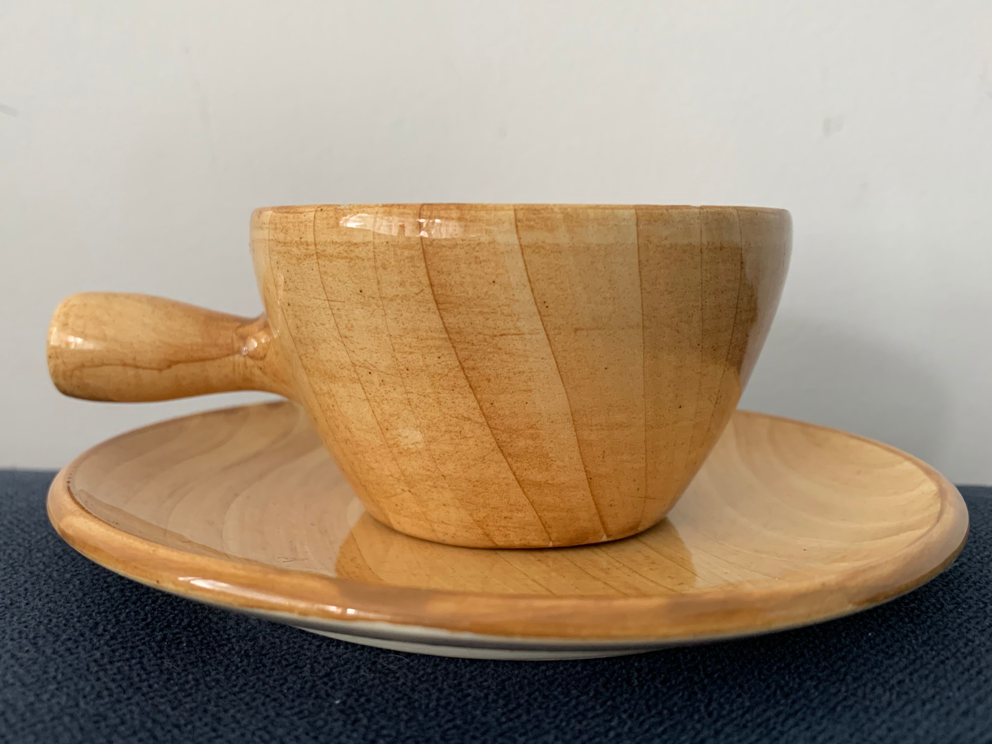 4 coffee cups and 4 sub cups zoomorphic ceramic animals Grandjean Jourdan Vallauris 1950