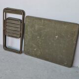Table and 2 sturdy army khaki folding chairs