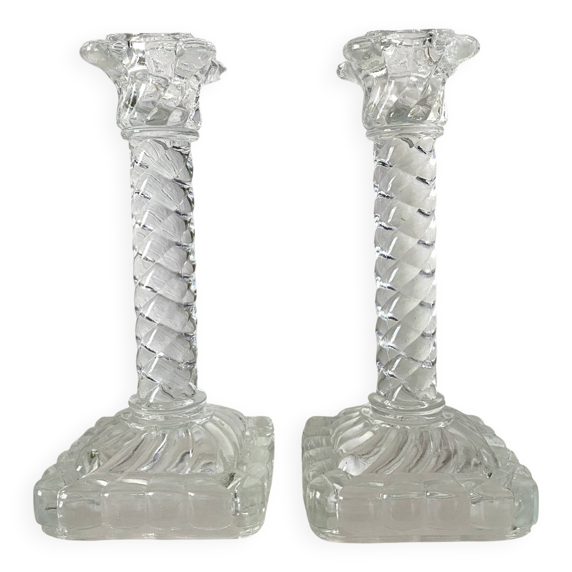 Pair of crystal column candlesticks from the 50s and 60s