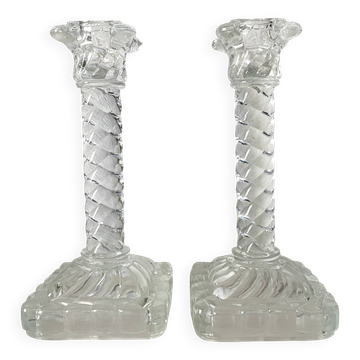 Pair of crystal column candlesticks from the 50s and 60s
