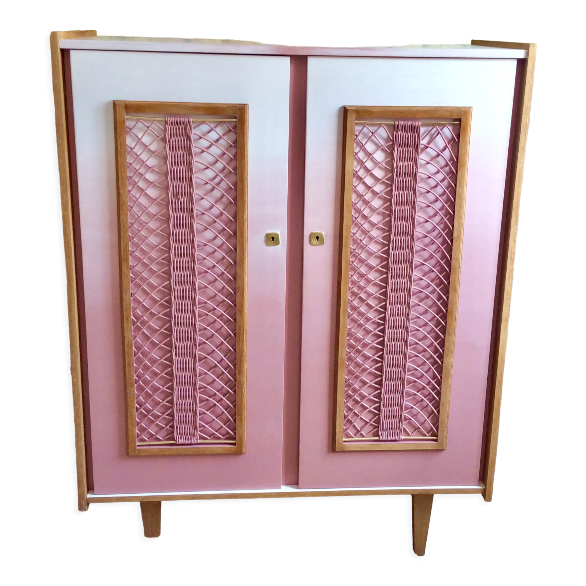 Vintage children's wardrobe wood and wicker