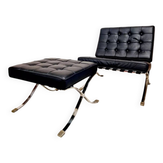 Fauteuil et repose-pieds Barcelona de style Mid-Century