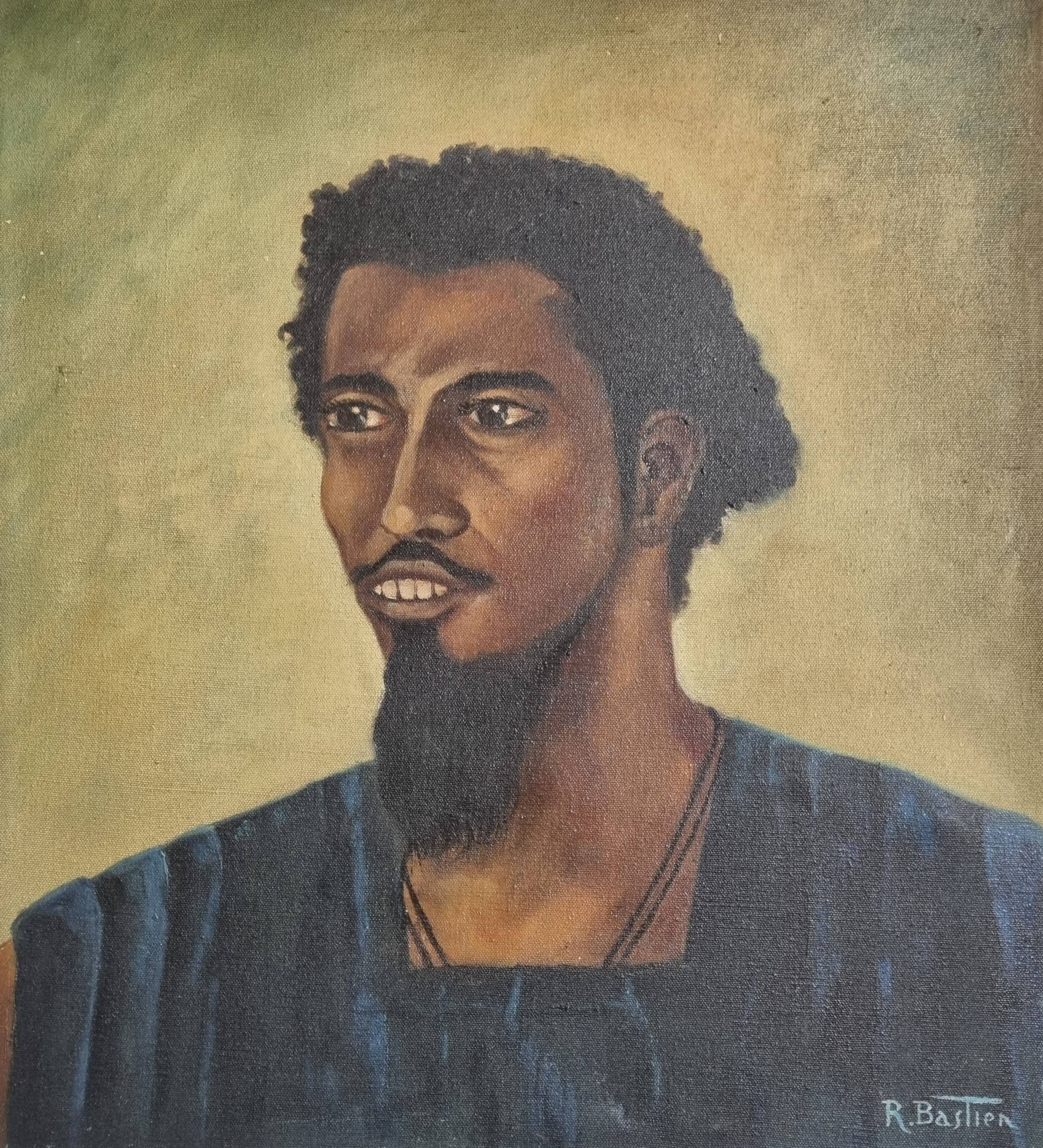 Portrait of a young Mauritanian man Oil on canvas signed Bastien 57x51 cm
