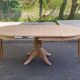Renovated round extendable dining table with a central wooden leg, 110-210cm.
