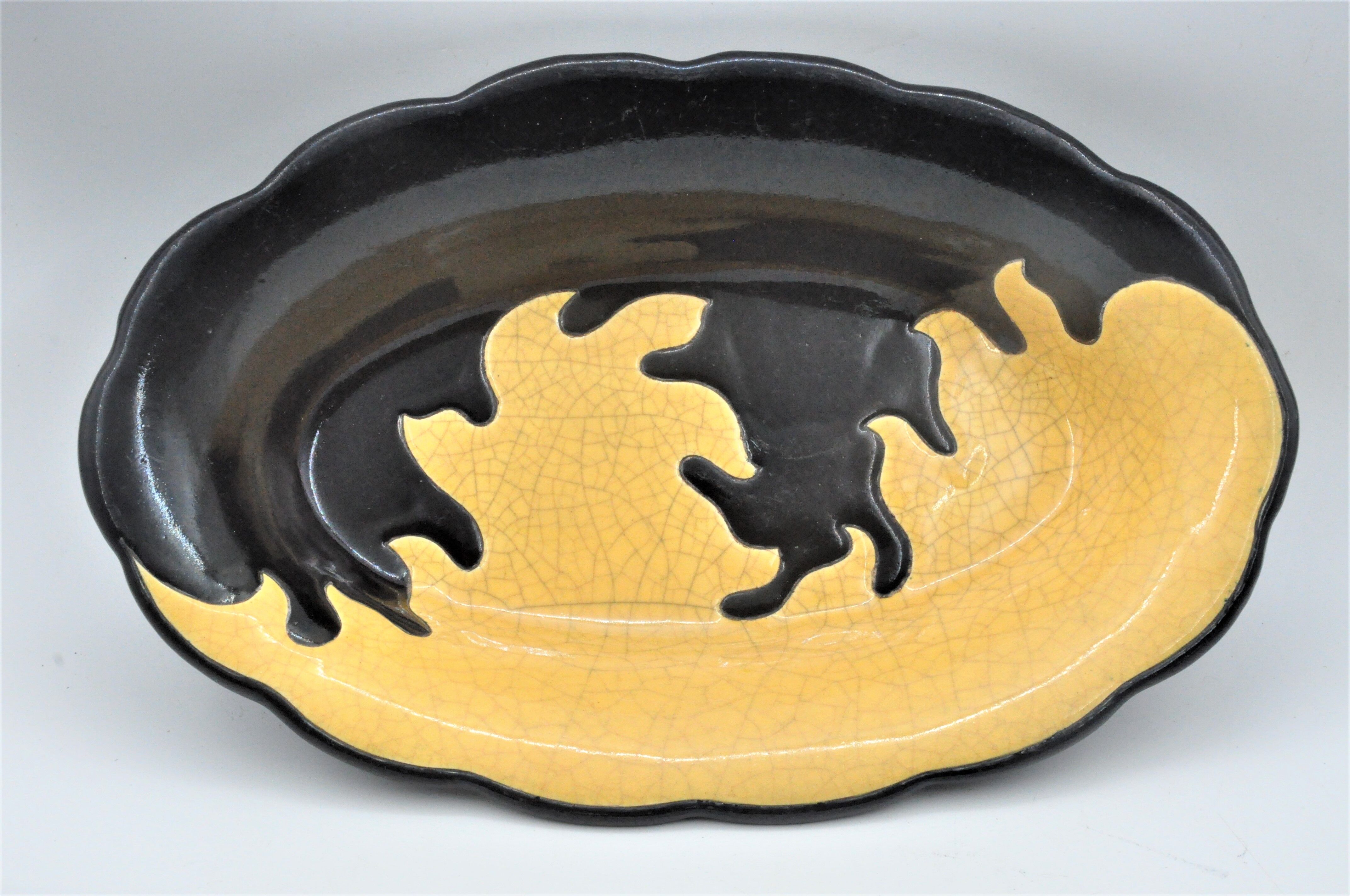 Old dish in enamels from longwy ombre et lumière collection ceramic design