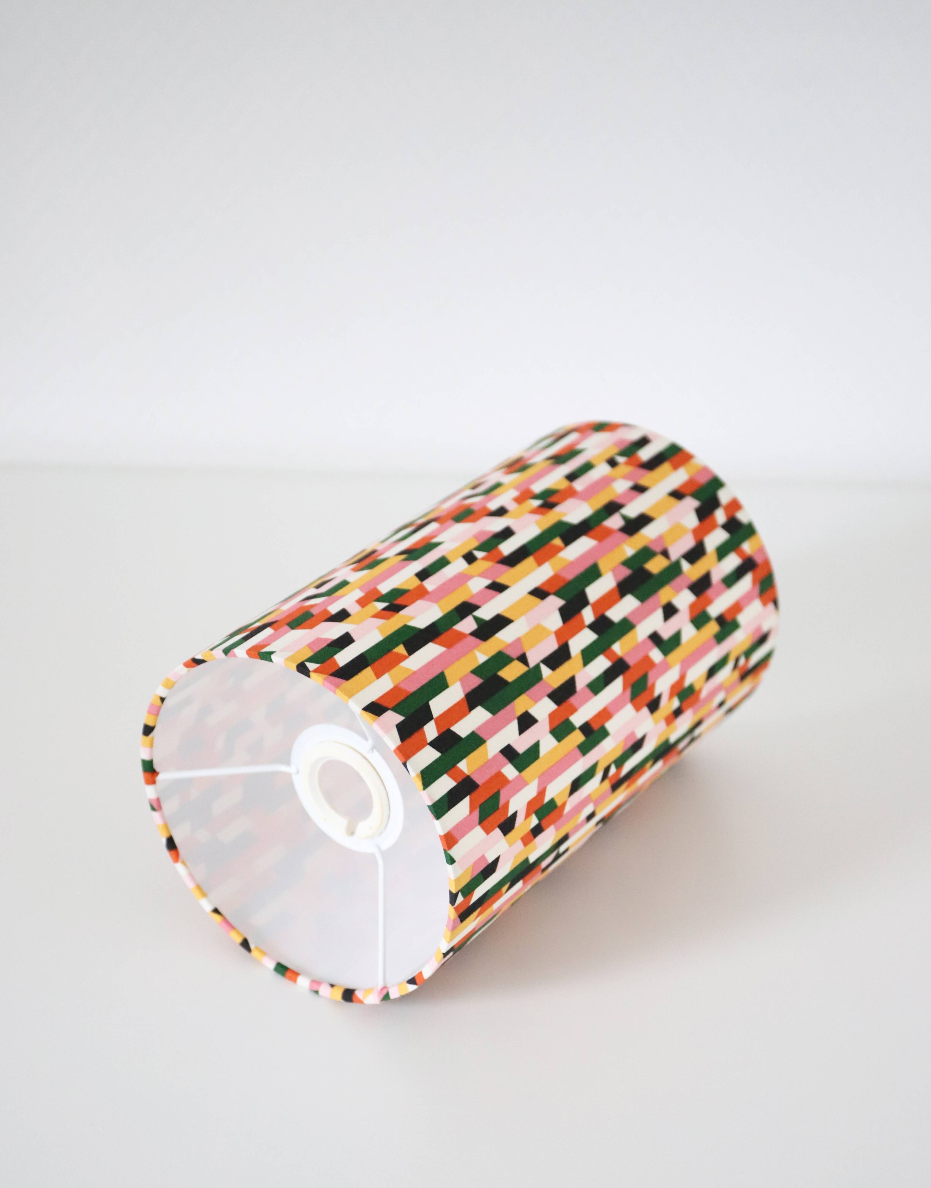 Bedside lamps, solid wood sphere base and printed cylinder lampshade