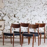 4 Scandinavian Fristho Franeker chairs in teak and faux leather, 1960.