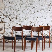 4 Scandinavian Fristho Franeker chairs in teak and skai, 1960.