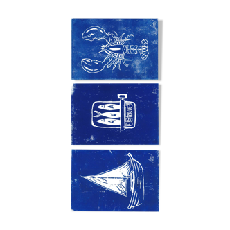 Set of 3 framed linocuts
