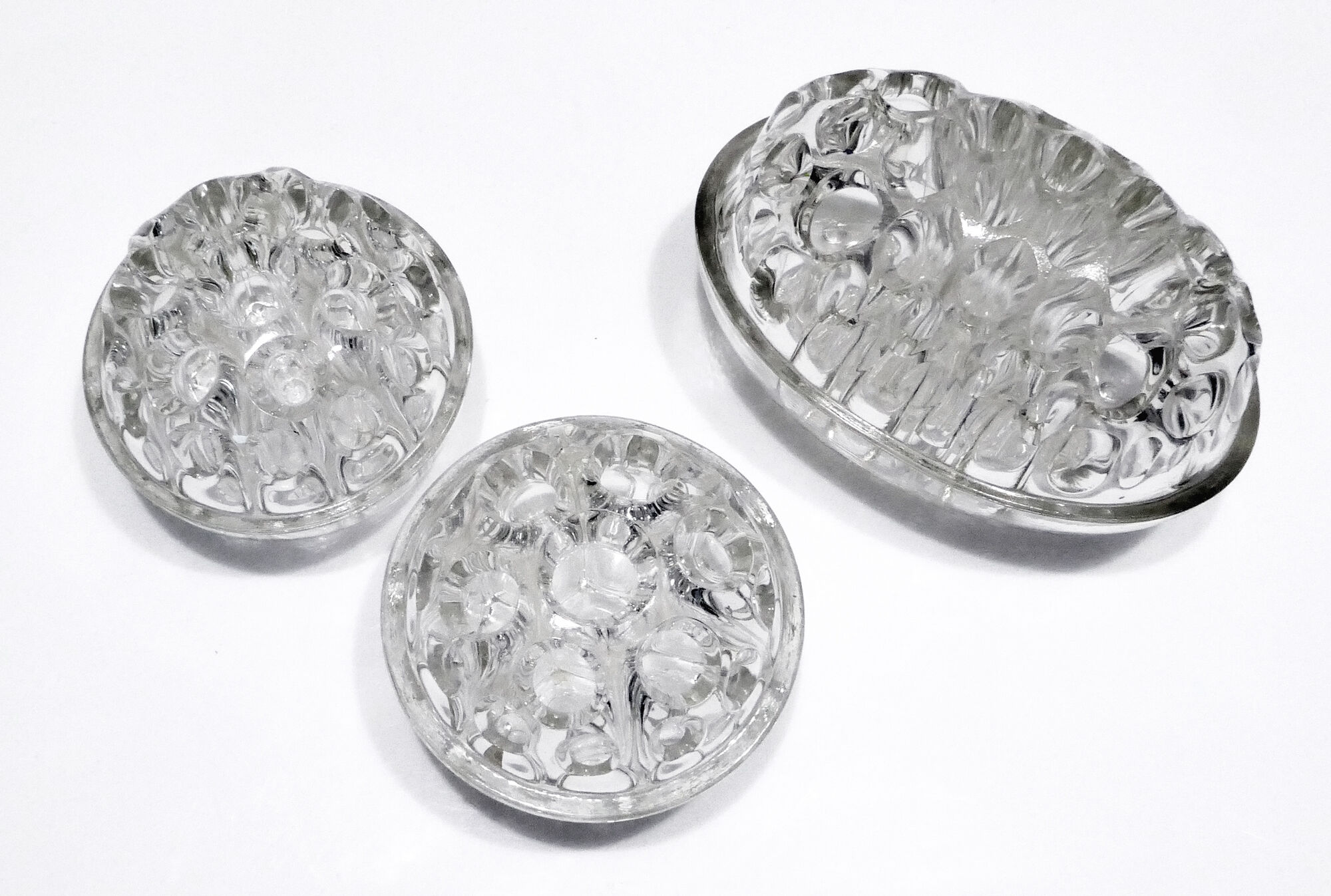 Three Glass Flower Picnics by VMC Reims 60s-70s