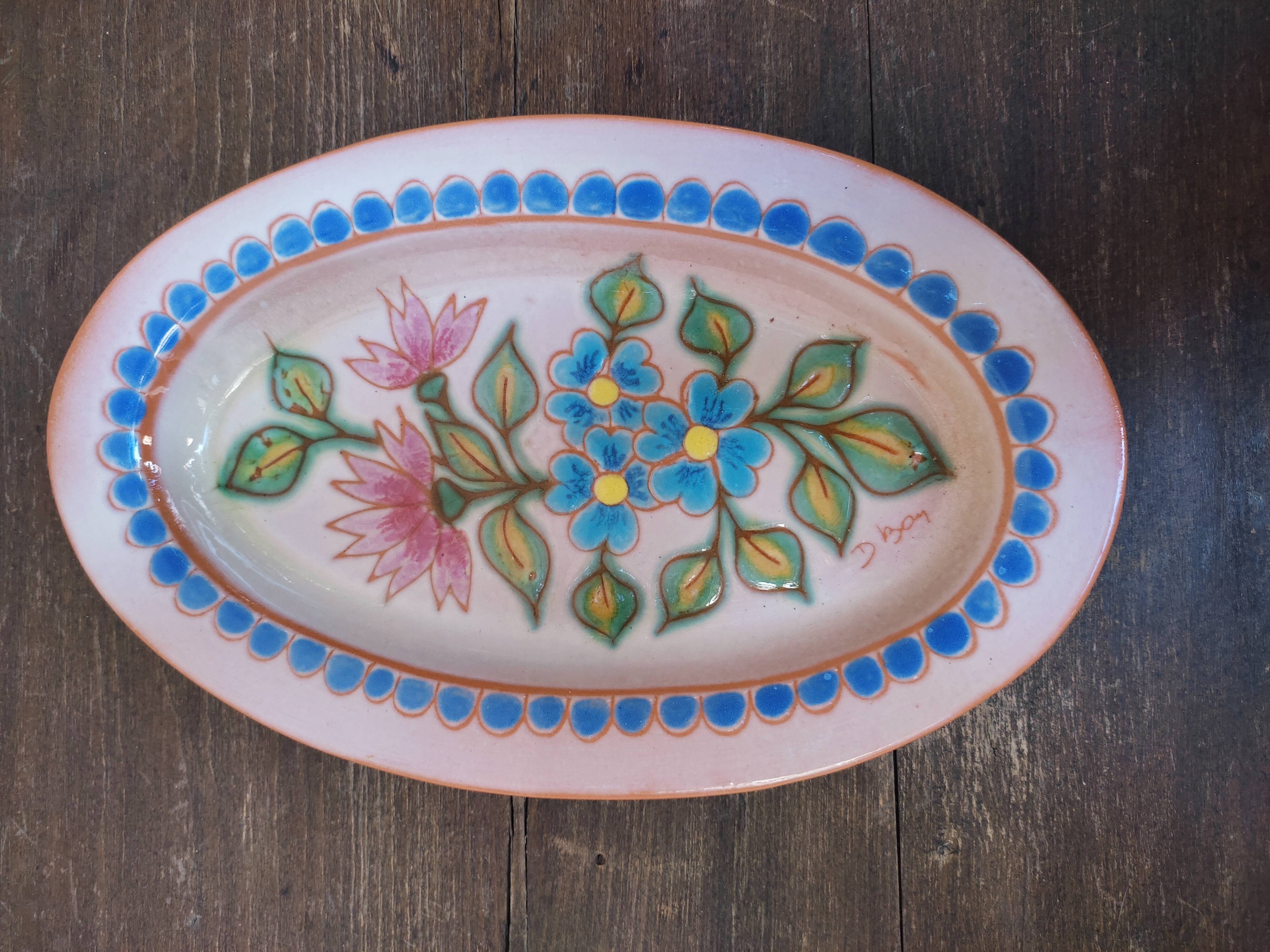 Oval ceramic dish Signed