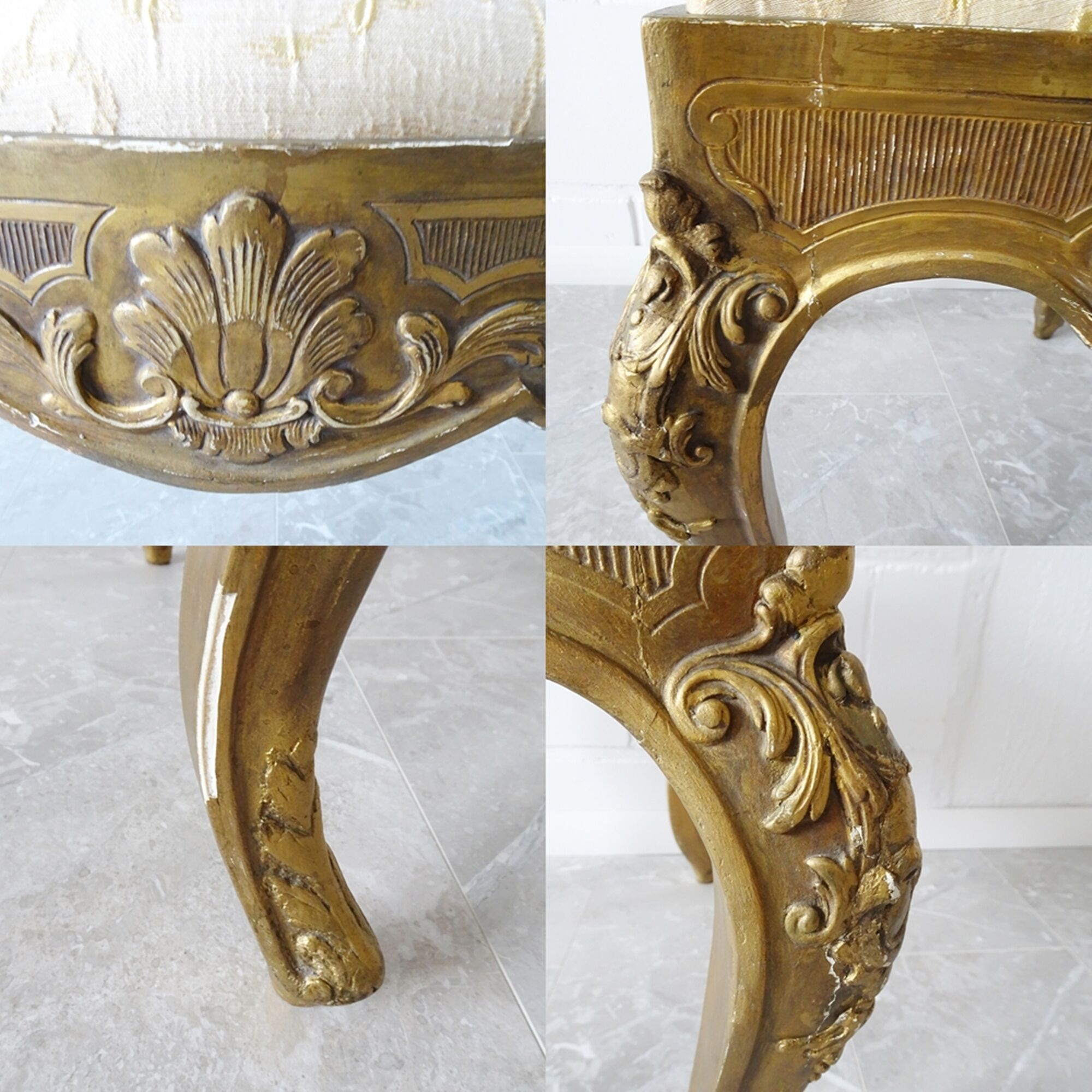 Golden baroque chair, gold-plated wooden chair louis xiv.