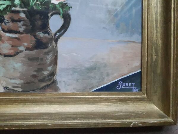 Tableau ancien représentant un bouquet d'anémones