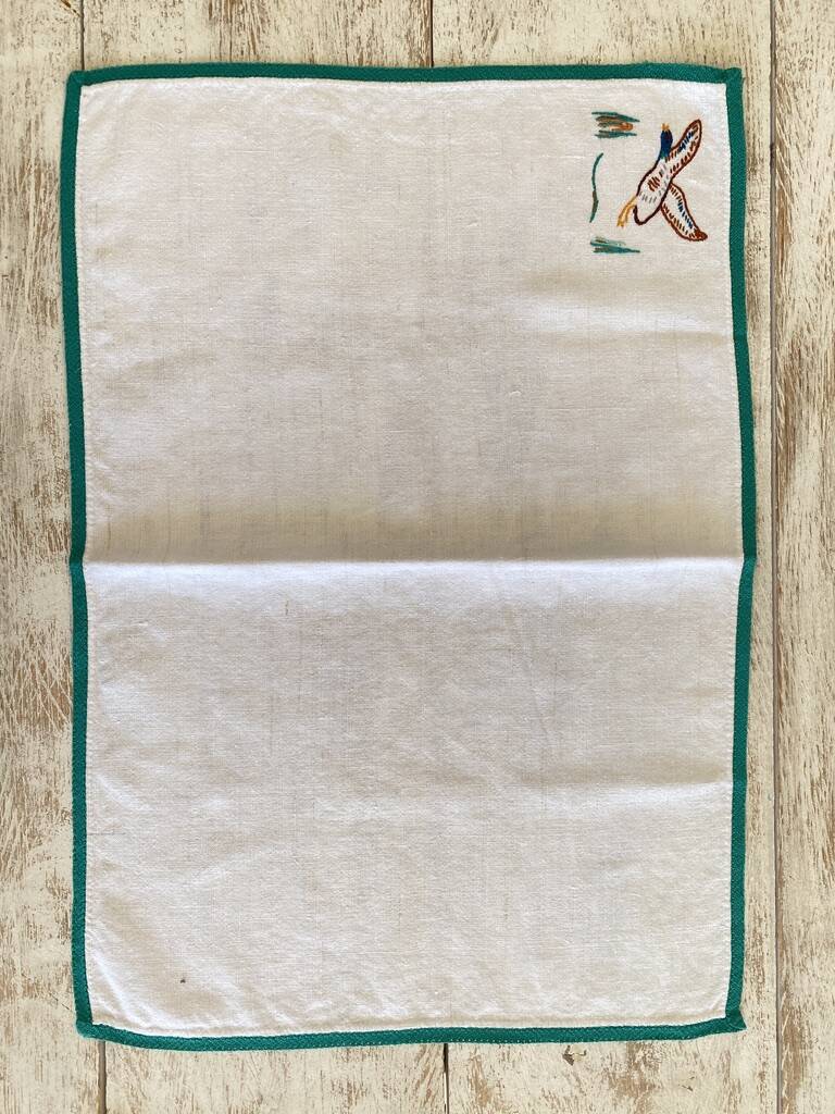 10 Large embroidered and hand-trimmed placemats "les colverts" - Métis - 40x56 cm