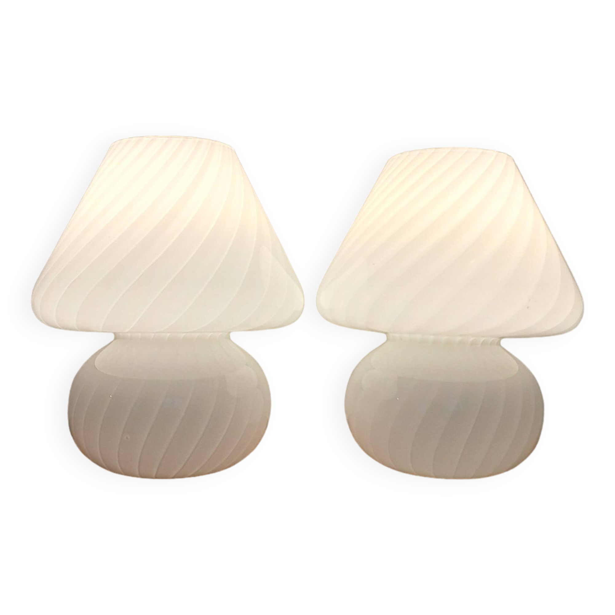 Paire de lampe de chevet champignon en verre soufflé Murano vintage