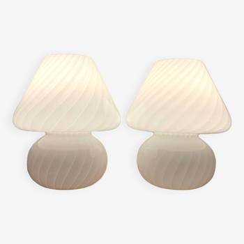 Pair of vintage Murano blown glass mushroom bedside lamps