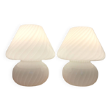 Pair of vintage Murano blown glass mushroom bedside lamps