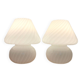Pair of vintage Murano blown glass mushroom bedside lamps