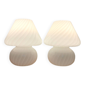 Pair of vintage Murano blown glass mushroom bedside lamps