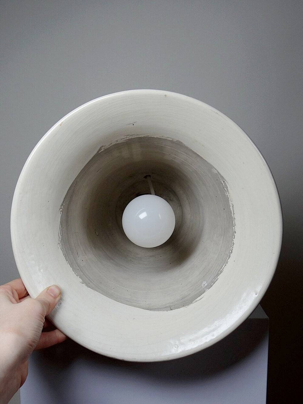 Large modern Raku lamp in beige and brown by Keramos Sèvres - René Hénon