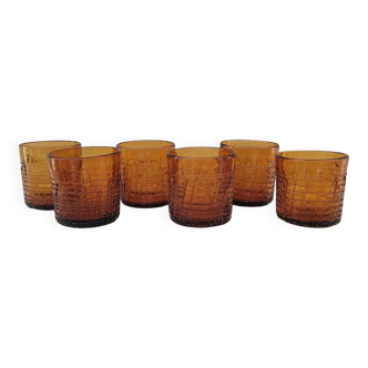 6 Amber Verres Vintage – Circa 1970