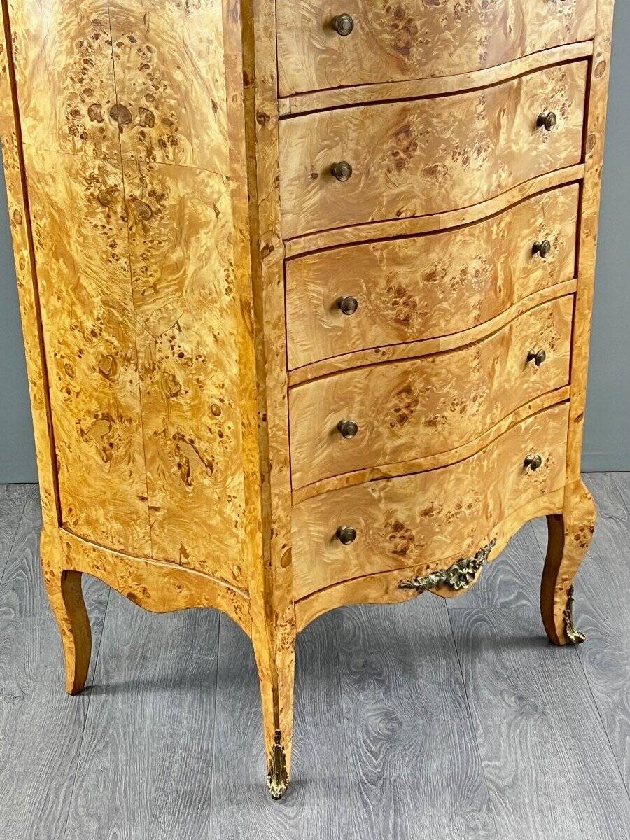 Commode Meuble De Rangement Louis XV En Loupe De Thuya Et Marbre, époque XI