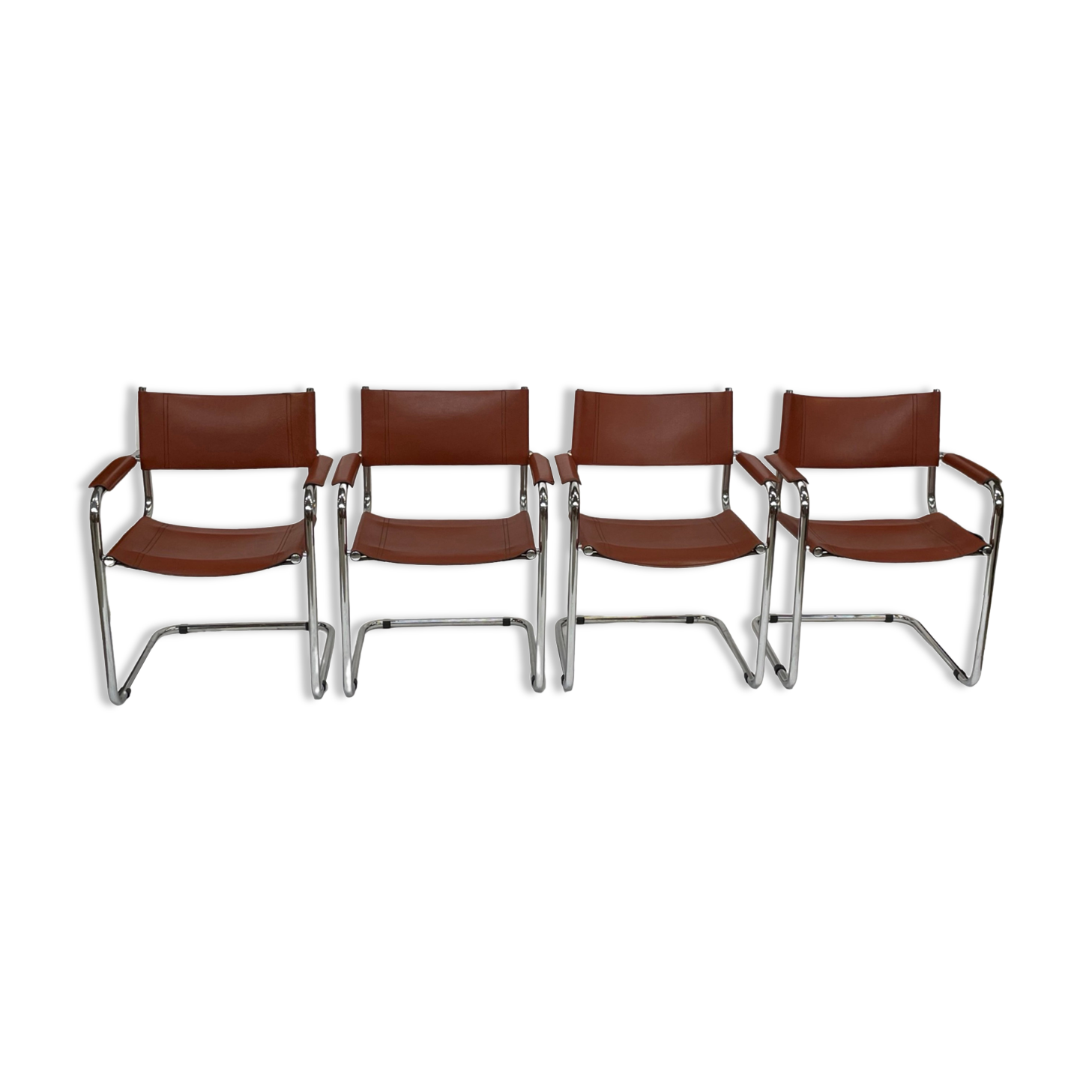 Set of 4 Bauhaus cantilever chairs cognac leather and chrome Design