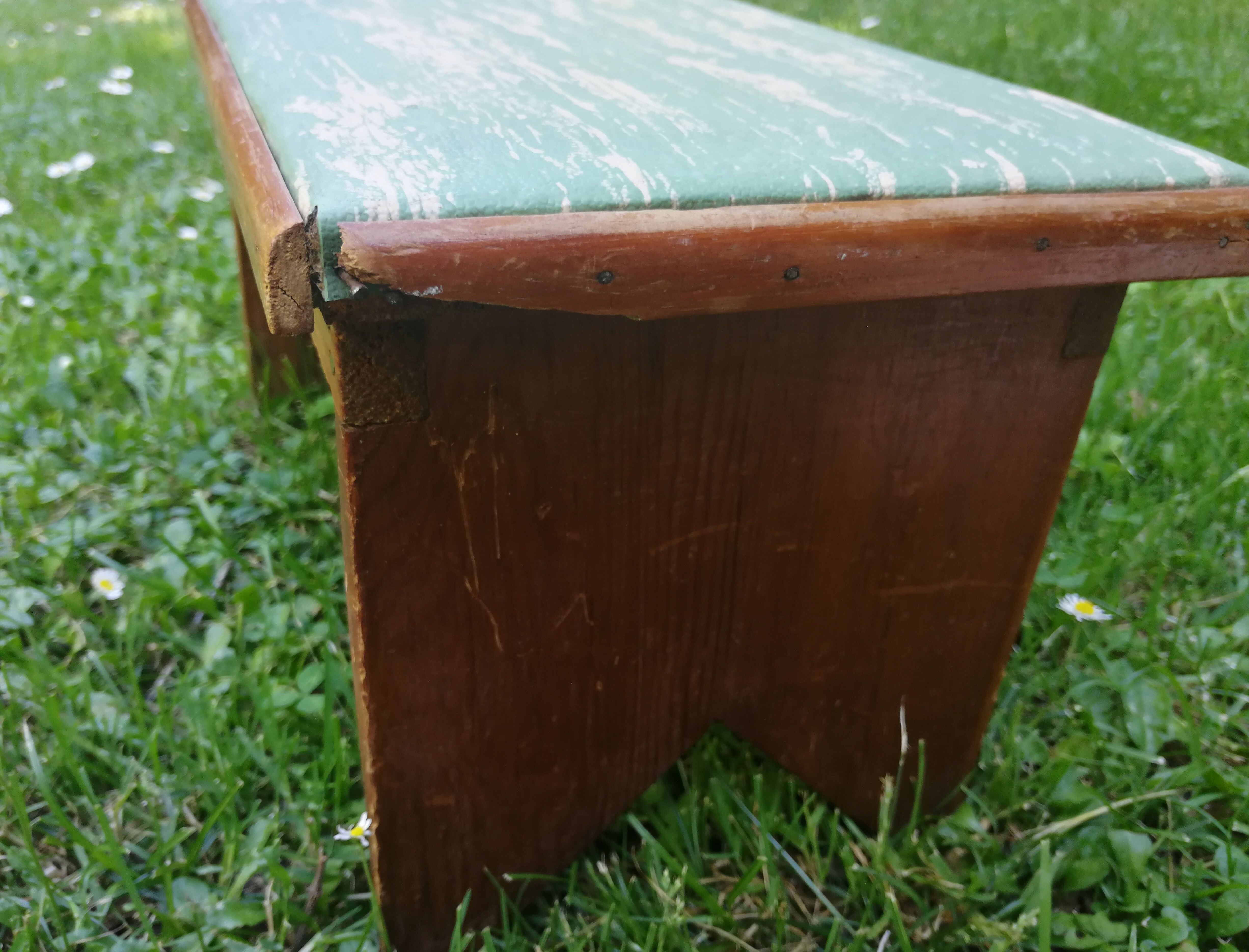 wooden stool on top skaï, vintage