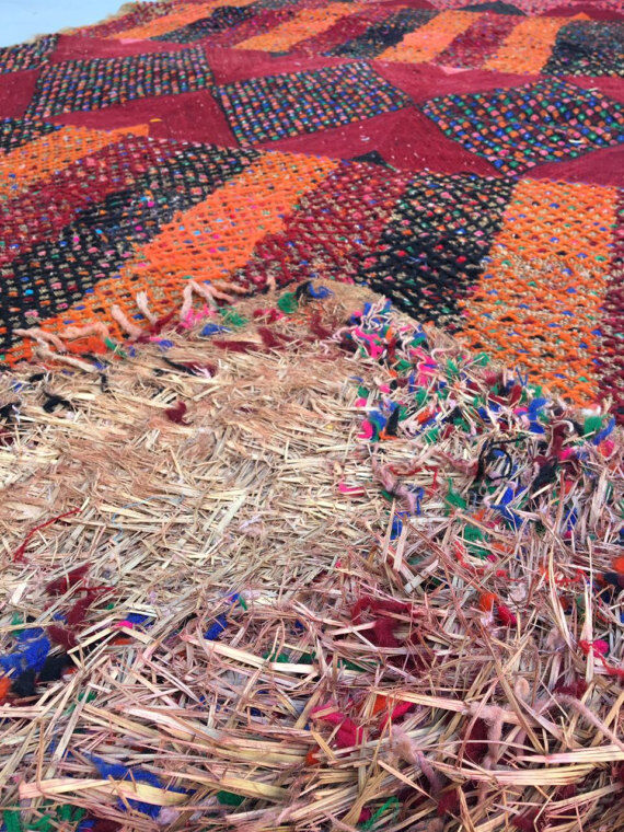 Carpet in wool and straw handmade 310 cm x 190 cm