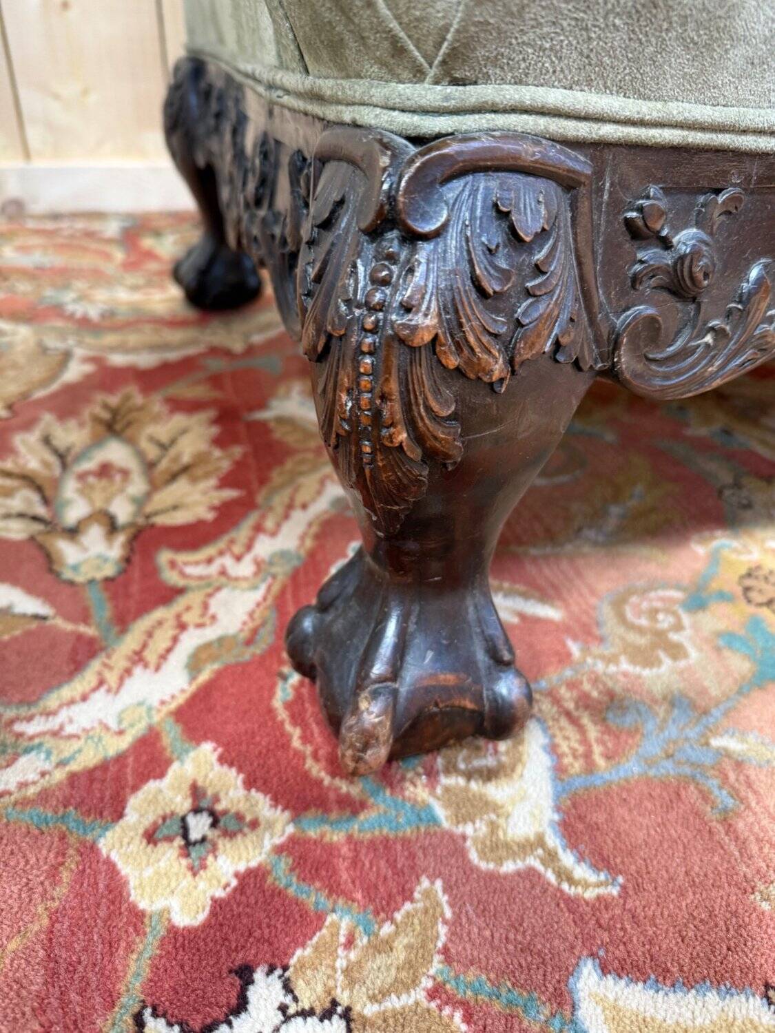 Pair of wingback armchairs in George III style – Carved wood – 18th century.